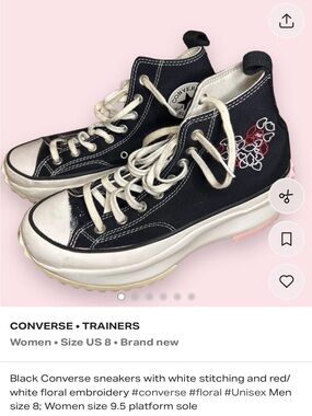 Converse Black High-Top Platform Sneakers with Red & White Floral Detail